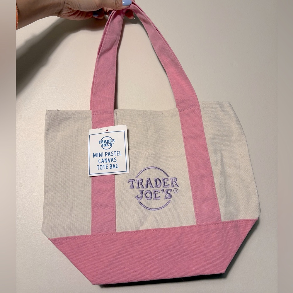 Trader Joe's Mini Canvas Tote Bags Spring Limited Edition in Pink